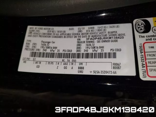 3FADP4BJ8KM138420 фото 2