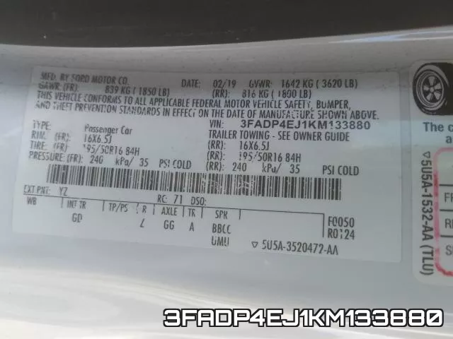 3FADP4EJ1KM133880 фото 2
