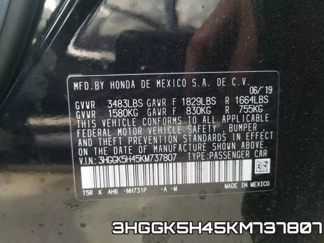 3HGGK5H45KM737807 фото 2