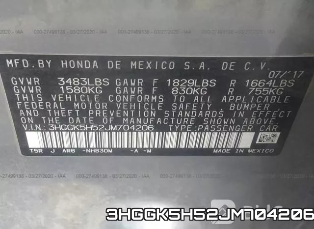 3HGGK5H52JM704206 фото 10
