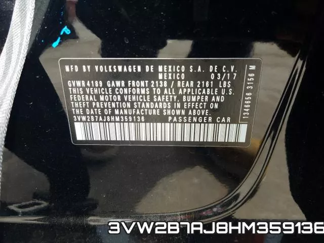3VW2B7AJ8HM359136 фото 2