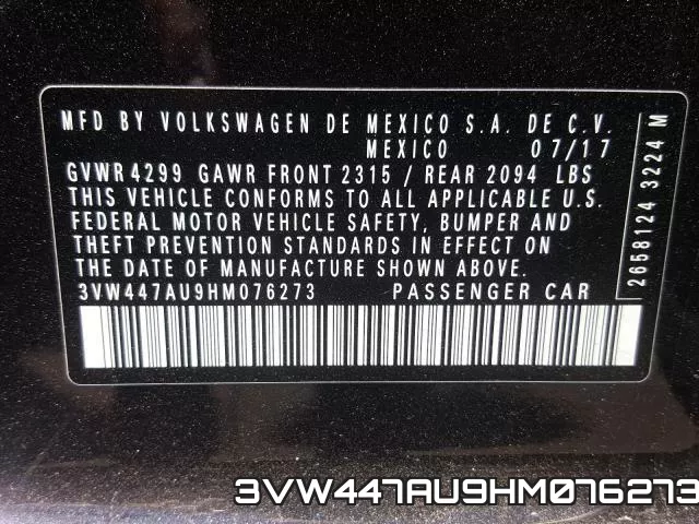 3VW447AU9HM076273 фото 2