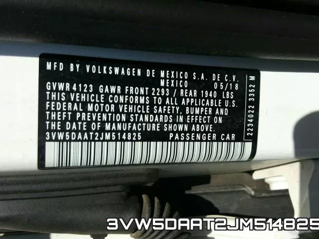 3VW5DAAT2JM514825 фото 2