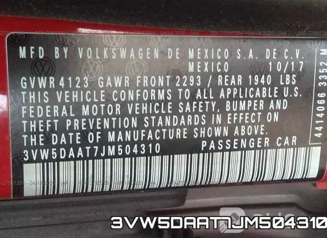 3VW5DAAT7JM504310 фото 10