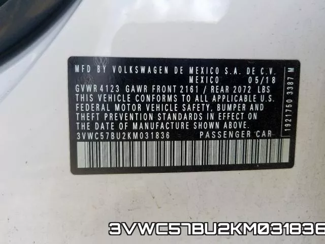 3VWC57BU2KM031836 фото 2