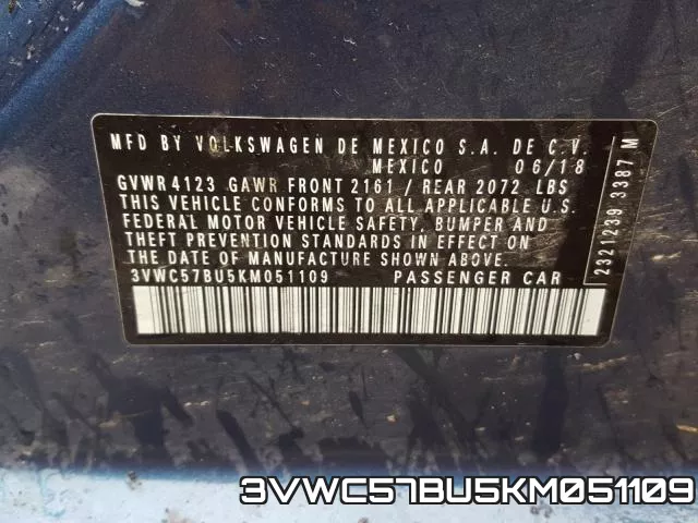 3VWC57BU5KM051109 фото 2