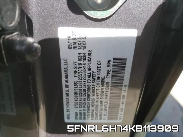 5FNRL6H74KB113909 фото 2