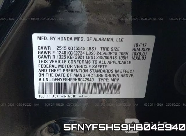 5FNYF5H59HB042940 фото 10