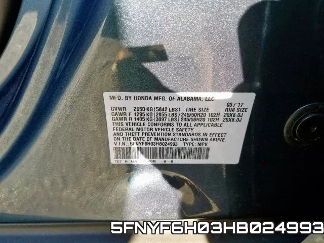 5FNYF6H03HB024993 фото 2