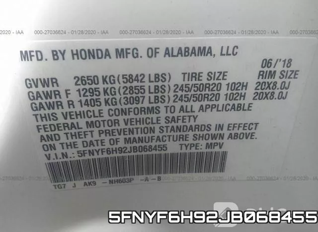 5FNYF6H92JB068455 фото 10