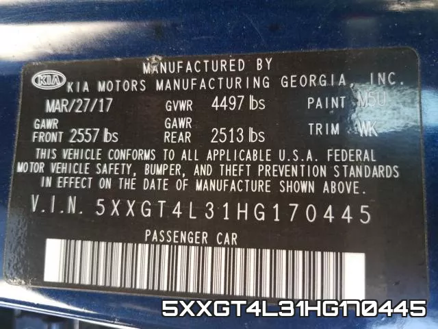 5XXGT4L31HG170445 фото 2