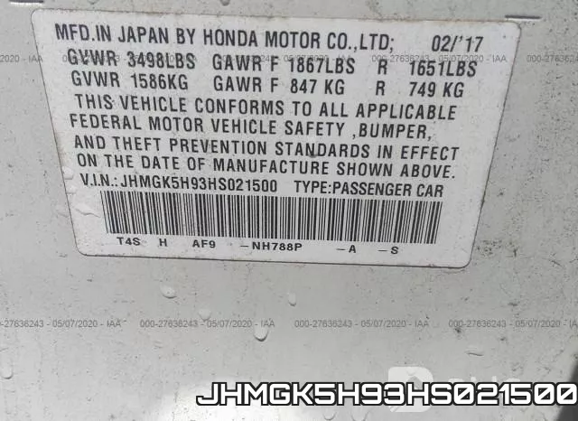 JHMGK5H93HS021500 фото 10