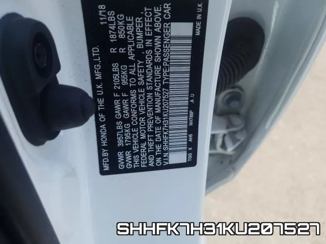 SHHFK7H31KU207527 фото 2