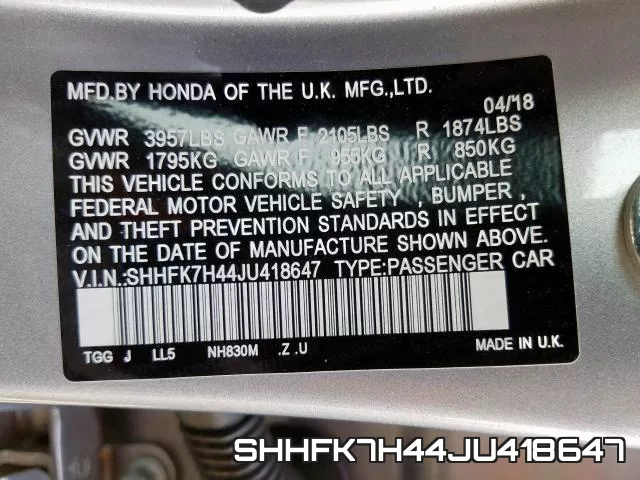 SHHFK7H44JU418647 фото 2
