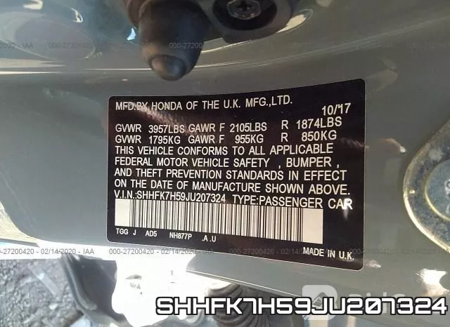SHHFK7H59JU207324 фото 10