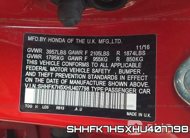 SHHFK7H5XHU407798 фото 10