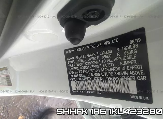 SHHFK7H67KU423280 фото 10