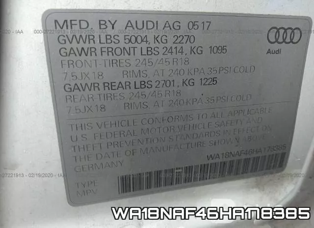 WA18NAF46HA178385 фото 10