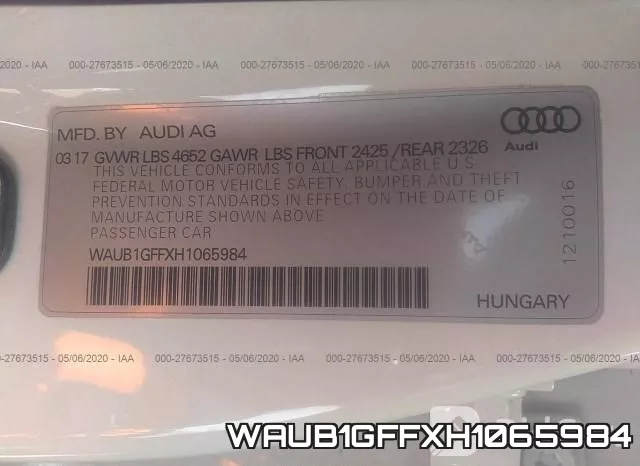 WAUB1GFFXH1065984 фото 10