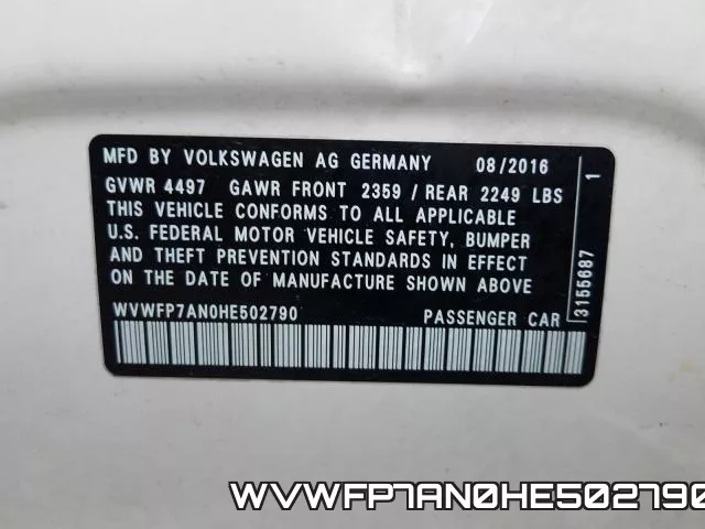WVWFP7AN0HE502790 фото 2