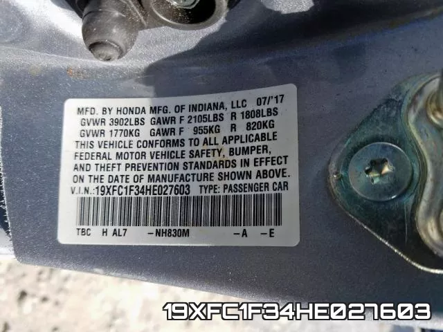 19XFC1F34HE027603 фото 2