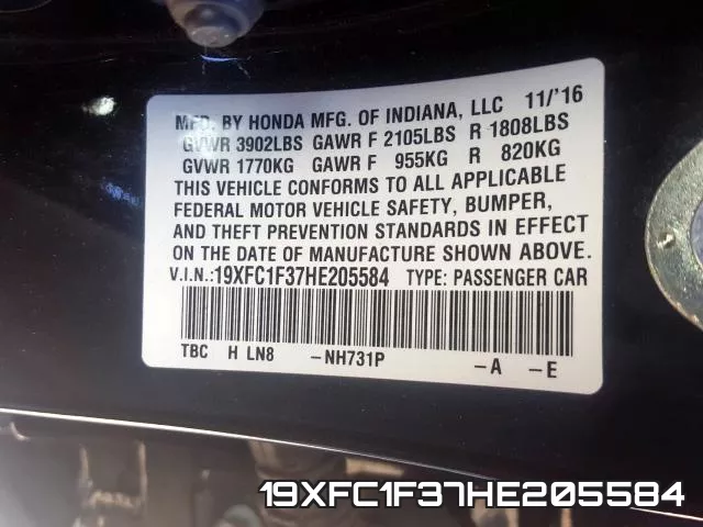 19XFC1F37HE205584 фото 2