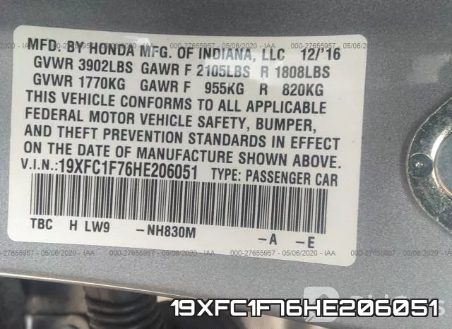 19XFC1F76HE206051 фото 10