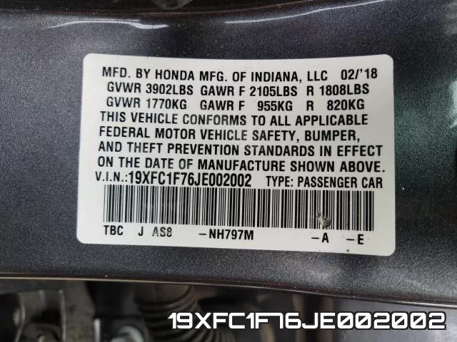 19XFC1F76JE002002 фото 2