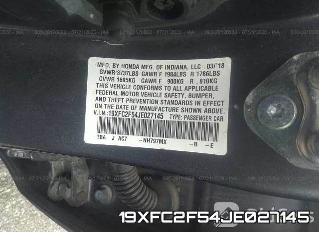 19XFC2F54JE027145 фото 10