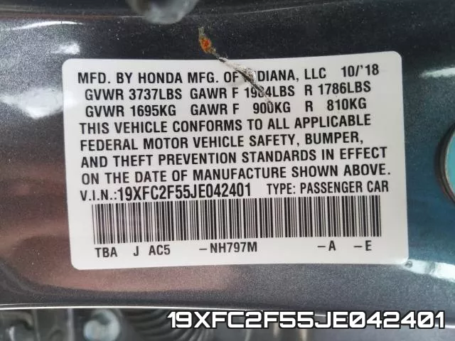 19XFC2F55JE042401 фото 2