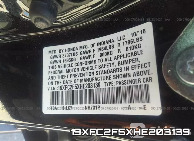 19XFC2F5XHE203139 фото 10