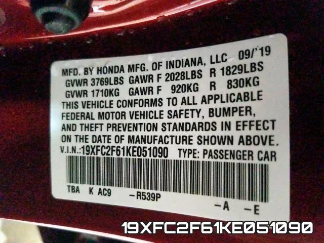 19XFC2F61KE051090 фото 2