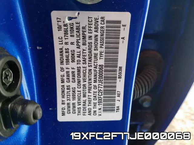 19XFC2F77JE000068 фото 2