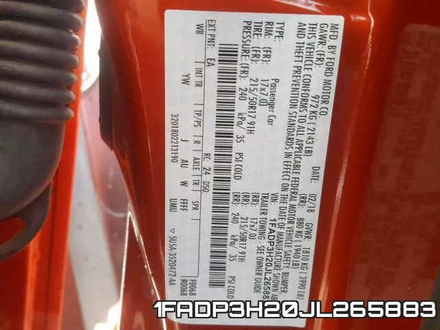 1FADP3H20JL265883 фото 2