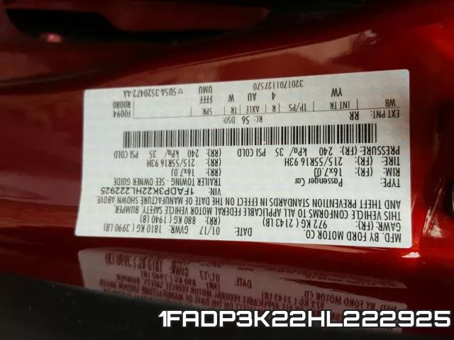 1FADP3K22HL222925 фото 2