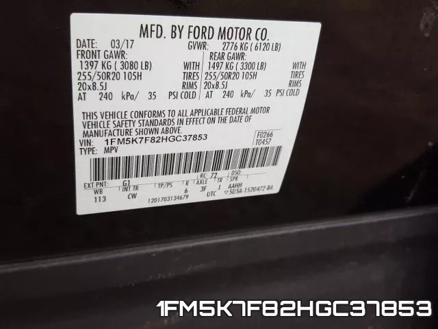1FM5K7F82HGC37853 фото 2