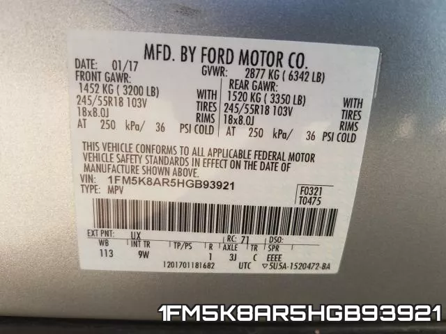 1FM5K8AR5HGB93921 фото 2