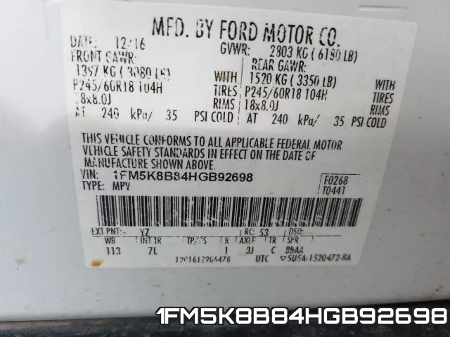 1FM5K8B84HGB92698 фото 2