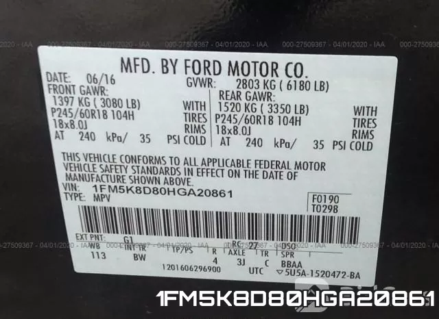 1FM5K8D80HGA20861 фото 10