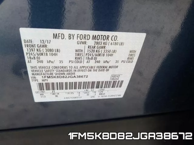 1FM5K8D82JGA38672 фото 2