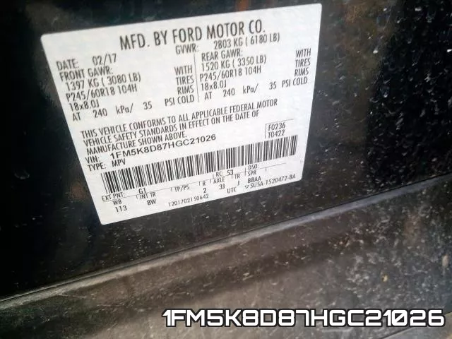 1FM5K8D87HGC21026 фото 2