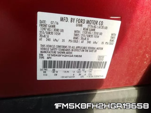 1FM5K8FH2HGA19658 фото 2