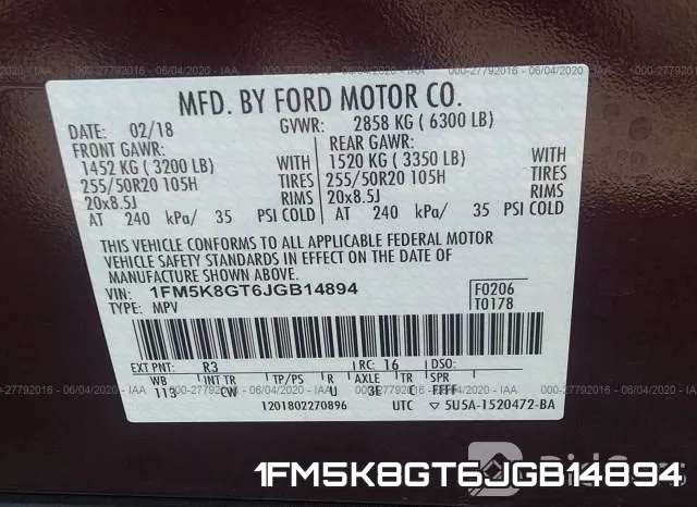 1FM5K8GT6JGB14894 фото 10