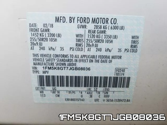 1FM5K8GT7JGB08036 фото 2