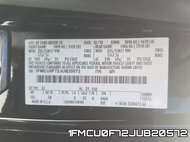 1FMCU0F72JUB20572 фото 2