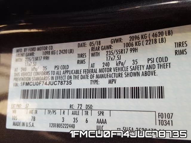 1FMCU0F74JUC78735 фото 2