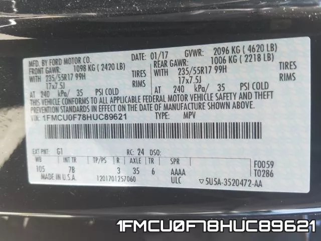 1FMCU0F78HUC89621 фото 2