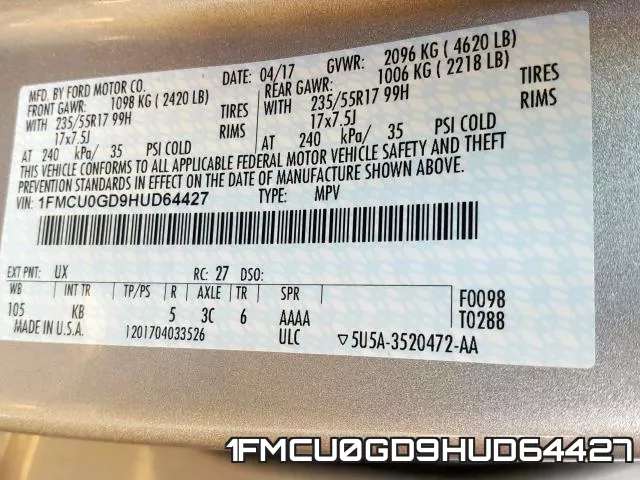 1FMCU0GD9HUD64427 фото 2