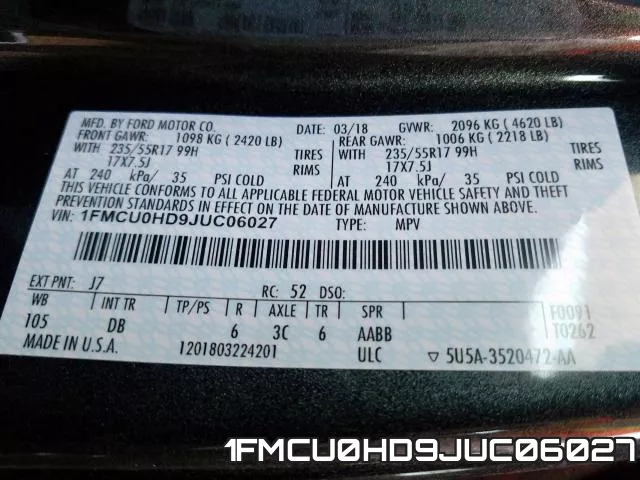 1FMCU0HD9JUC06027 фото 2