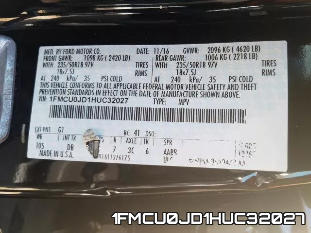 1FMCU0JD1HUC32027 фото 2